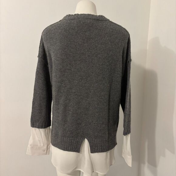 Brochu Walker Medium Gray Wool Cashmere Blend Layered Preppy Workwear Sweater - Picture 2 of 8